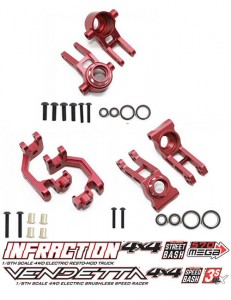 Aluminum Steering Block C-Hub Rear Carrier ARA330687 / ARA330686 / ARA330685 FOR ARRMA 1/8 INFRACTION / VENDETTA 3S BLX - RED - ARA3306858687/RE