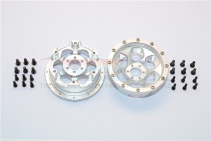 GPM YT1006F/R ALUMINIUM FRONT & REAR 2.2 WHEELS  BEADLOCK(6 POLES) AXIAL 1/10 RC YETI ROCK RACER - Silver - YT1006F/R-S