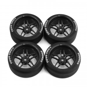 Rubber Tire and Wheel Set 65 x 26mm 12mm Hex For 1/10 RC Drift Touring Car - WH5226A/BK
