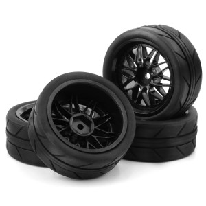 Rubber Tire & Rim Set BBS 52 x 26mm For 1/10 TAMIYA TT01 TT02 HPI RACING RS4 SPORT 3 Car - WH5226C/BK