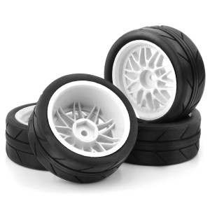 Rubber Tire & Rim Set BBS 52 x 26mm For 1/10 TAMIYA TT01 TT02 HPI RACING RS4 SPORT 3 Car - WHITE - WH5226C/WI