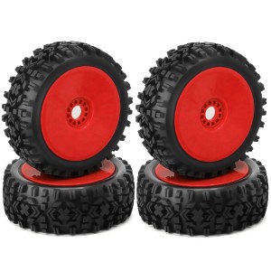 Offroad Rubber Tire & Rim Set Dish Type 17mm Hex For 1/8 1/10 KYOSHO MP10 ARRMA TYPHON BUGGY Truck - RED - TY1188543/RE