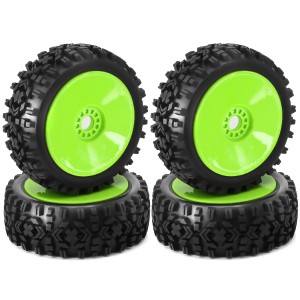 Offroad Rubber Tire & Rim Set Dish Type 17mm Hex For 1/8 1/10 KYOSHO MP10 ARRMA TYPHON BUGGY Truck - GREEN - TY1188543/GY