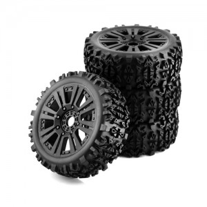 Rubber Tire And Rim Set 120 x 48mm 17mm Hex - Black For 1/8 RC KYOSHO MP9 MP10 Buggy Truck - TY1204817/BK