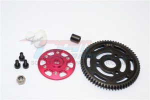 ALUMINIUM SPUR GEAR ADAPTER + STEEL  SPUR GEAR 32 PITCH 64T AXIAL YETI ROCK RACER - Red - YT1664T-R