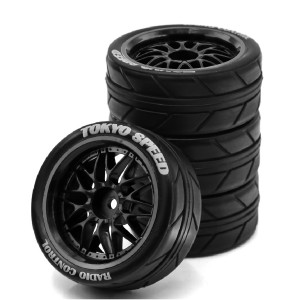 Rally Rubber Tire & Rim Set 65 x 28mm 12mm Hex For 1/10 RC TAMIYA TT01 TT01E TT02 XV01 XV02 Rally Truck - WH6528/BK