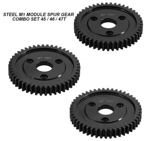 STEEL MOD 1 M1 SPUR GEAR 3PCS COMBO SET For RC TRAXXAS ARRMA HPI RACING LOSI MUGEN SEPRENT OFNA RC CAR MONSTER TRUCK - 45 / 46 / 47T - RS-M1454647T
