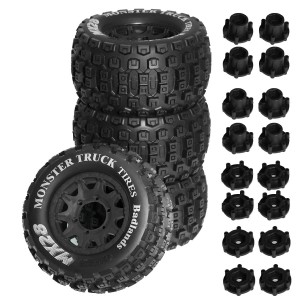 Monster Truck Rubber Tire & Rim Set MX28A 128 x 68mm With 12 / 14mm Hex For 1/10 TRAXXAS MAXX ARRMA GRANITE KRATON Truck - MX28A/BK