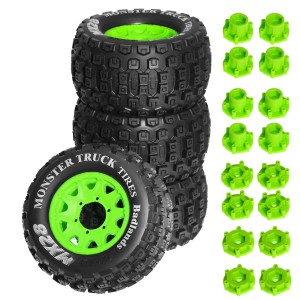 Monster Truck Rubber Tire & Rim Set MX28A 128 x 68mm With 12 / 14mm Hex For 1/10 TRAXXAS MAXX ARRMA GRANITE KRATON Truck - GREEN - MX28A/GR
