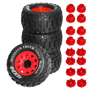 Monster Truck Rubber Tire & Rim Set MX28A 128 x 68mm With 12 / 14mm Hex For 1/10 TRAXXAS MAXX ARRMA GRANITE KRATON Truck - MX28A/RE