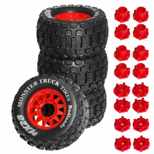Monster Truck Rubber Tire & Rim Set MX28B 128 x 68mm With 12 / 14mm Hex For 1/10 TRAXXAS MAXX ARRMA GRANITE KRATON Truck - MX28B/RE