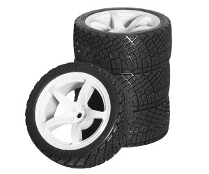 Rubber Tire & Rim Set 68 x 26mm 12mm Hex 5 Spoke Pattern For 1/10 TAMIYA TT-01 TT-02 XV-01 XV-02 TA06 Rally Truck - TY682612A