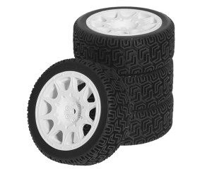 Rubber Tire & Rim Set 68 x 26mm 12mm Hex 10 Spoke Pattern For 1/10 TAMIYA TT-01 TT-02 XV-01 XV-02 TA06 Rally Truck - TY682612B