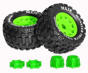 Rubber Tire And Rim Set 2pcs MX38 3.8 Inch Badlands 17mm Hex Adaptor For 1/7 1/8 TRAXXAS E-REVO ARRMA KRATON - GREEN - MX38/GR