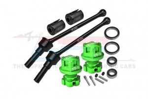 GPM TS088FRS 4140 CARBON STEEL FRONT / REAR CVD SHAFT - 88mm WITH 7075 ALLOY WHEEL LOCK & HEX CLAW 8950X 8654 FOR TRAXXAS 1/8 MAXX SLASH 8S /  1/10  MAXX MONSTER - GREEN - TS088F/RS-G
