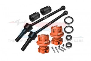 GPM TS088FRS 4140 CARBON STEEL FRONT / REAR CVD SHAFT - 88mm WITH 7075 ALLOY WHEEL LOCK & HEX CLAW 8950X 8654 FOR TRAXXAS 1/8 MAXX SLASH 8S /  1/10  MAXX MONSTER - ORANGE - TS088F/RS-OR