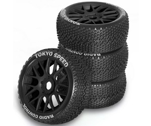 RUBBER TIRE & RIM SET 110 X 45mm 17mm Hex For 1/8 1/10 RC ARRMA TYPHON KYOSHO MP9 MP10 TEKNO EB48 - BLACK - WH-1104517/BK