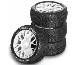 RUBBER TIRE & RIM SET 110 X 45mm 17mm Hex For 1/8 1/10 RC ARRMA TYPHON KYOSHO MP9 MP10 TEKNO EB48 - WHITE - WH-1104517/WI
