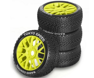 RUBBER TIRE & RIM SET 110 X 45mm 17mm Hex For 1/8 1/10 RC ARRMA TYPHON KYOSHO MP9 MP10 TEKNO EB48 - YELLOW - WH-1104517/Y
