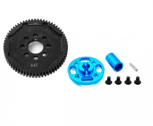 ALUMINUM SPUR GEAR ADAPTER STEEL GEAR - 63T / 64T / 66T / 71T FOR 1/10 TAMIYA TT02 TT02D TOURING CAR - 64T - RS-TT02/64T