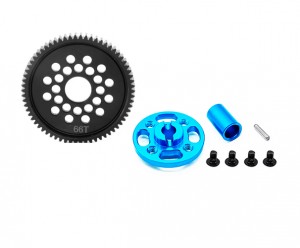 ALUMINUM SPUR GEAR ADAPTER STEEL GEAR - 63T / 64T / 66T / 71T FOR 1/10 TAMIYA TT02 TT02D TOURING CAR - RS-TT02/66T