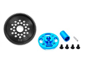 ALUMINUM SPUR GEAR ADAPTER STEEL GEAR - 63T / 64T / 66T / 71T FOR 1/10 TAMIYA TT02 TT02D TOURING CAR - RS-TT02/71T
