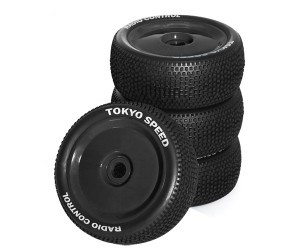 RUBBER TIRE & RIM SET DISC TYPE 110 X 45mm 17mm Hex For 1/8 1/10 RC ARRMA TYPHON KYOSHO MP9 MP10 TEKNO EB48 - BLACK - WH-11045172/BK