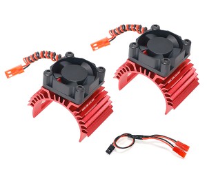 ALUMINUM TWIN COOLING FAN MOTOR HEATSINK 36mm 540 550 3650 FOR 1/8 1/10 RC TAMIYA RC CAR - RED - RS-MHS01/RE