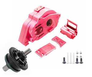 ALUMINUM M0.8 CENTER DIFF SET 57T MOTOR MOUNT SET ARA311165 ARA311169 FOR ARRMA 1/10 KRATON OUTCAST 1/8 MOJAVE TRUCK - BLACK / RED - RS-ARA31116569-BKRE