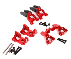 FULL ALUMINUM FRONT & REAR STEERING BLOCK C-HUB SET  FOR 1/10 ARRMA GORGON MONSTER TRUCK ARA3230S - RED - RS-AR3304188967-RE