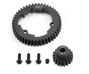 STEEL M1 SPUR GEAR 46T / 50T / 52T / 54T W/ 18T PINION GEAR FOR TRAXXAS 1/5 X-MAXX 6S 8S 1/6 XRT 1/10 MAXX REVO 2.0 1/7 XO-1 CAR - 46T / 18T - TRX-M14618