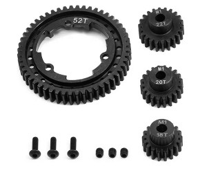 STEEL M1 SPUR GEAR 46T / 50T / 52T / 54T W. 18 / 20 / 22T PINION FOR TRAXXAS 1/5 X-MAXX 6S 8S 1/6 XRT 1/10 MAXX REVO 2.0 1/7 XO-1 CAR - 52T / 18 20 22T - TRX-M152182022