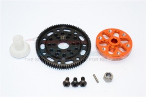 STEEL #45 SPUR GEAR 48 PITCH 85T +  ALUMINIUM SPUR GEAR ADAPTER -  AXIAL SCX10 - Orange - SSCX1585T-OR