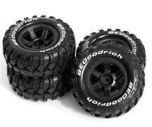90mm x 38mm Rubber Tire & Rim Set For 1/16 RC TRAXXAS MINI E-REVO SUMMIT SLASH - WH-9038/BK