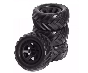 90mm x 41mm Rubber Tire & Rim Set For 1/16 RC TRAXXAS MINI E-REVO SUMMIT MONSTER - WH-9041/BK