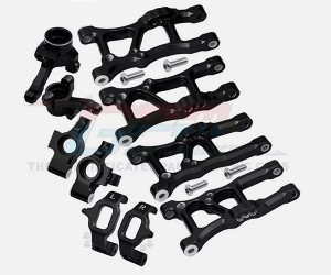 COMBO ALUMINUM FRONT & REAR SUSPENSION ARM STEERING BLOCK C-HUB SET FOR TRAXXAS 1/10 GT 4-TEC 2.0 3.0 CAR - BLACK - GT1921225556-BK