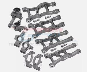 COMBO ALUMINUM FRONT & REAR SUSPENSION ARM STEERING BLOCK C-HUB SET FOR TRAXXAS 1/10 GT 4-TEC 2.0 3.0 CAR - GUN SILVER - GT1921225556-GS