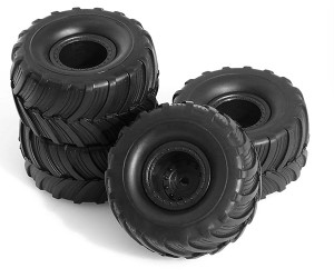 RUBBER TIRE AND RIM SET 52 X 27mm 7mm HEX 9867 FOR 1/18 TRAXXAS TRX-4MT AXIAL RACING SCX24 MINI CRAWLER - RS-TRX9867