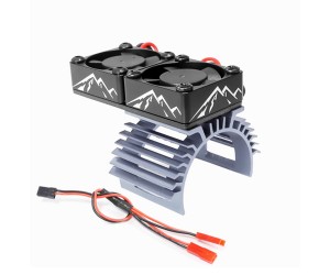 ALUMINUM DUAL HEATSINK COOLING FAN MOUNT - MOUNTAIN PATTERN 61.5 x 30mm  For FOR 540 550 3650 3660 MOTOR - GUN SILVER / BLACK - RS-HSFAN6030A/GSBK
