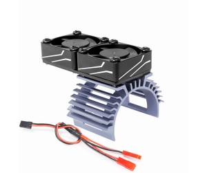 ALUMINUM DUAL HEATSINK COOLING FAN MOUNT - LINE PATTERN 61.5 x 30mm  For FOR 540 550 3650 3660 MOTOR - GUN SILVER / BLACK - RS-HSFAN6030B/GSBK
