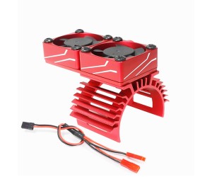 ALUMINUM DUAL HEATSINK COOLING FAN MOUNT - LINE PATTERN 61.5 x 30mm  For FOR 540 550 3650 3660 MOTOR - RED - RS-HSFAN6030B/RE