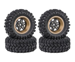 1.2 INCH RUBBER TIRE & BEADLOCK RIM SET 7mm HEX - SAND COLOR FOR 1/18 TRX4-M AXIAL SCX24 FMS18 CRAWLER - TYPE B - 6 SPOKE - TY-62240102B-SD