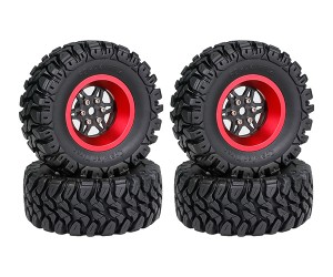 1.2 INCH RUBBER TIRE & BEADLOCK RIM SET 7mm HEX - RED COLOR FOR 1/18 TRX4-M AXIAL SCX24 FMS18 CRAWLER - TY-62240102A-RE