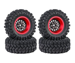 1.2 INCH RUBBER TIRE & BEADLOCK RIM SET 7mm HEX - RED COLOR FOR 1/18 TRX4-M AXIAL SCX24 FMS18 CRAWLER - TY-62240103B-RE