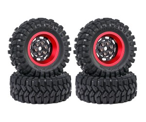 1.2 INCH RUBBER TIRE & BEADLOCK RIM SET 7mm HEX - RED COLOR FOR 1/18 TRX4-M AXIAL SCX24 FMS18 CRAWLER - TY-62240104B-RE