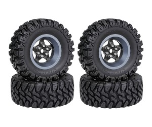 1.2 INCH RUBBER TIRE & BEADLOCK RIM SET 7mm HEX - TITANIUM COLOR FOR 1/18 TRX4-M AXIAL SCX24 FMS18 CRAWLER - TY-62240101A-TI
