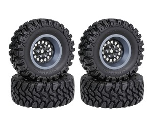 1.2 INCH RUBBER TIRE & BEADLOCK RIM SET 7mm HEX - TITANIUM COLOR FOR 1/18 TRX4-M AXIAL SCX24 FMS18 CRAWLER - TYPE A - CIRCLE - TY-62240103A-TI