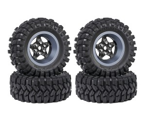 1.2 INCH RUBBER TIRE & BEADLOCK RIM SET 7mm HEX - TITANIUM COLOR FOR 1/18 TRX4-M AXIAL SCX24 FMS18 CRAWLER - TY-62240101B-TI
