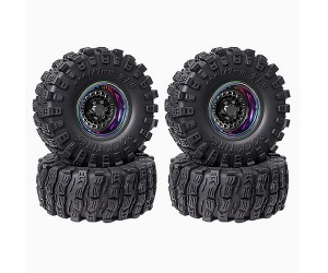 RUBBER TIRE & ALUMINUM CHROME RIM SET 120 X 47mm 12mm HEX For 1/10 RC TRAXXAS TRX-4 AXIAL RACING SCX10 CAPRA CRAWLER - RS-TY12047C/BK