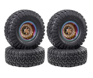 RUBBER TIRE & ALUMINUM CHROME RIM SET 115 X 45mm 12mm HEX For 1/10 RC TRAXXAS TRX-4 AXIAL RACING SCX10 CAPRA CRAWLER - RS-TY11545A/BK